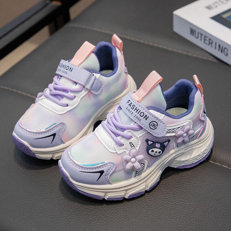 Girls' sports shoes leather surface autumn and winter new lightweight soft sole non-slip running shoes children's shoes casual dad shoes