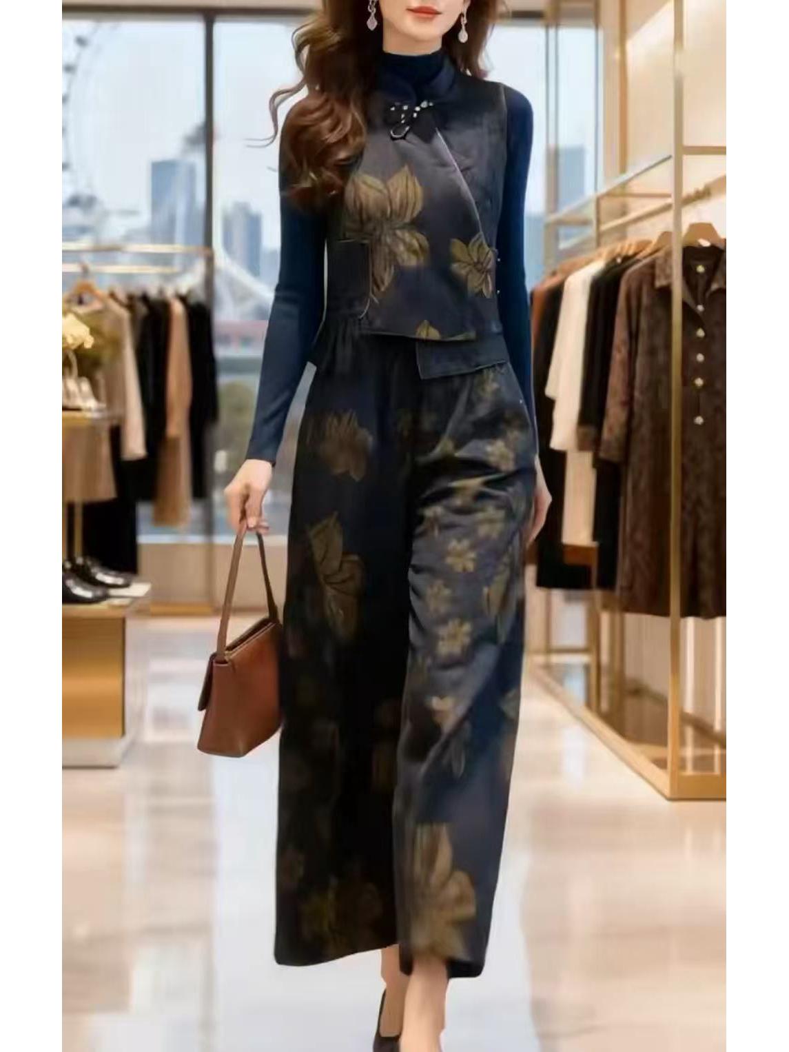 

New Elegant High-End Vest & Wide-Leg Pants Set with Versatile Base Shirt for Women 2XL
