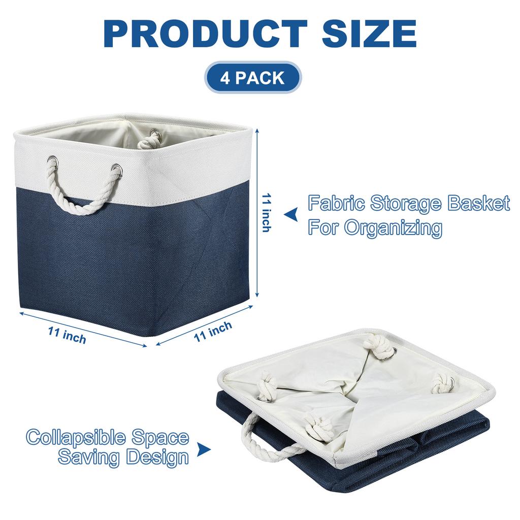 4pcs Cube Folding Storage Basket Splicing Linen Cloth Storage Box Clothes Closet Laundry Basket for Home Organization 11 Inch