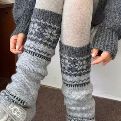 Set di calzini vintage invernali e autunnali, Calzini spessi da donna, Gambali lavorati a maglia grigi che snelliscono le gambe, Calzini alla caviglia Fel Island, Calzini per stivali da neve