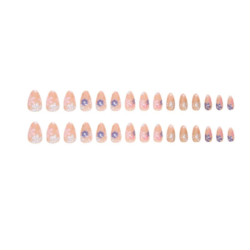 Small fresh flower nail art piece Wear nail removable, nail patch short almond nail almond fake nail