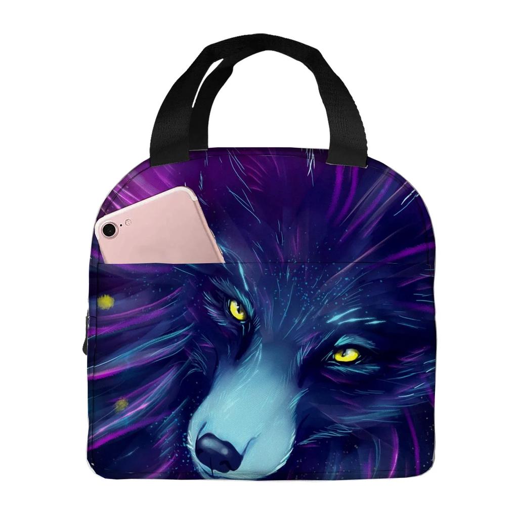 wolf angry animal  Portable Aluminum Foil Thickened Insulated Office Lunch Bag Waterproof Lunchs Bags Tote Bags