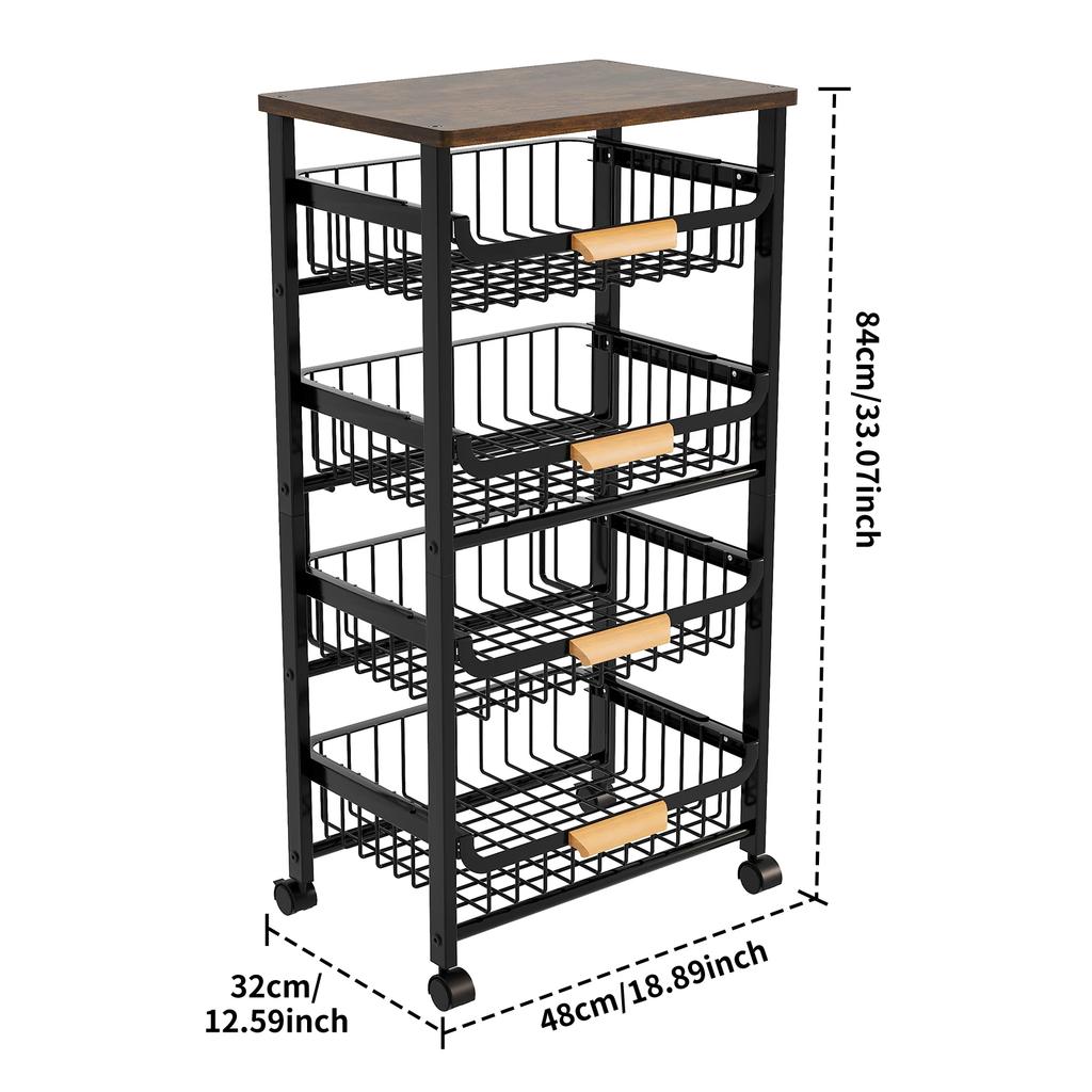 Door-Shaped Slanted Drawer Mobile Storage Rack for Kitchen Fruits and Vegetables Rolling Cabinet Basket Organizer