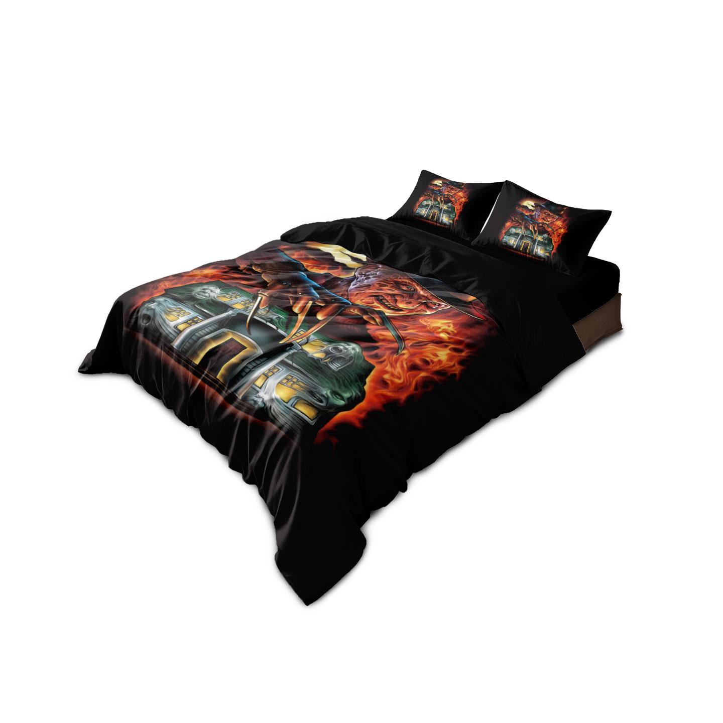 

3pc Black Horror Ghost Printed Bedding Set with Coreless, Soft and Comfortable Multi Size Machine Washable 1 Duvet Cover+2 Pillo 135x200cm-EU-Single&set