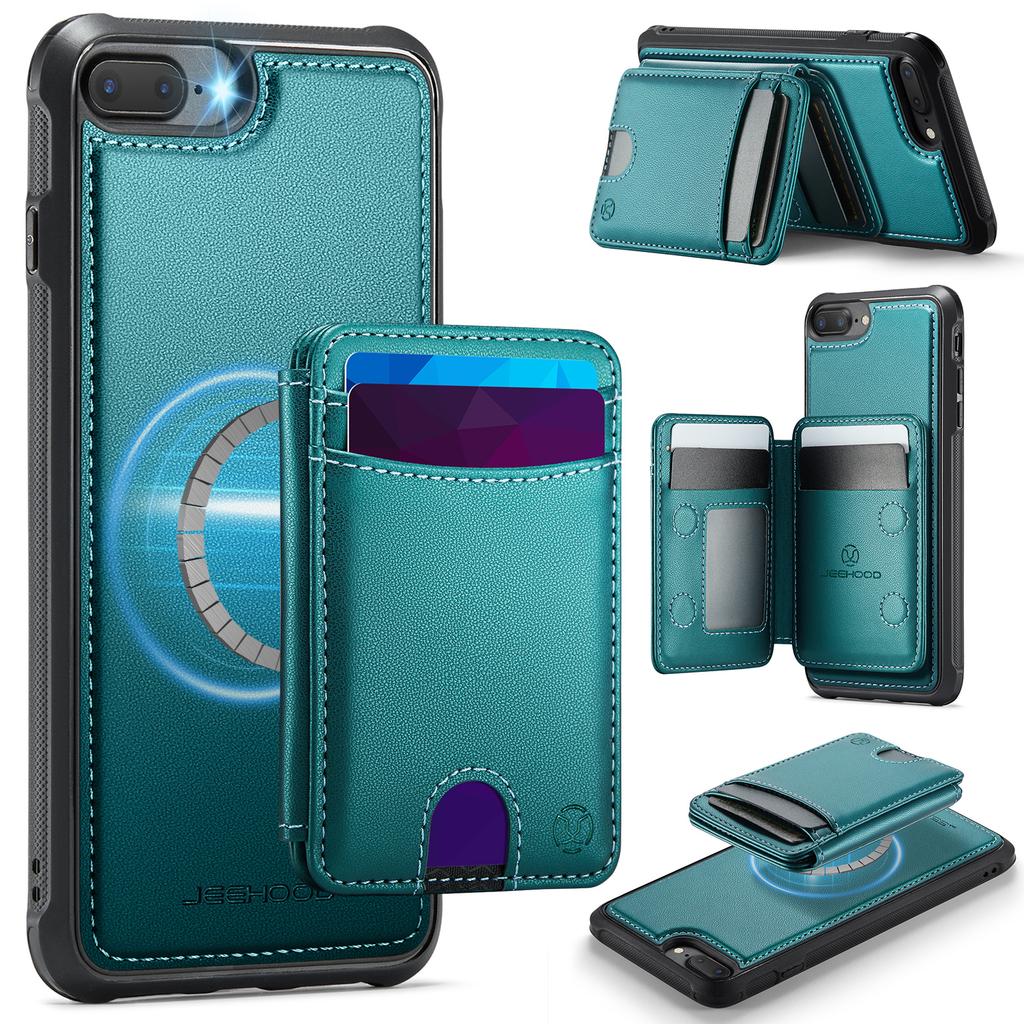 For iPhone 8 Plus 5.5 inch/iPhone 7 Plus 5.5 inch Magnetic Case JEEHOOD J10 Leather Back Phone Cover with Detachable Card Holder Kickstand