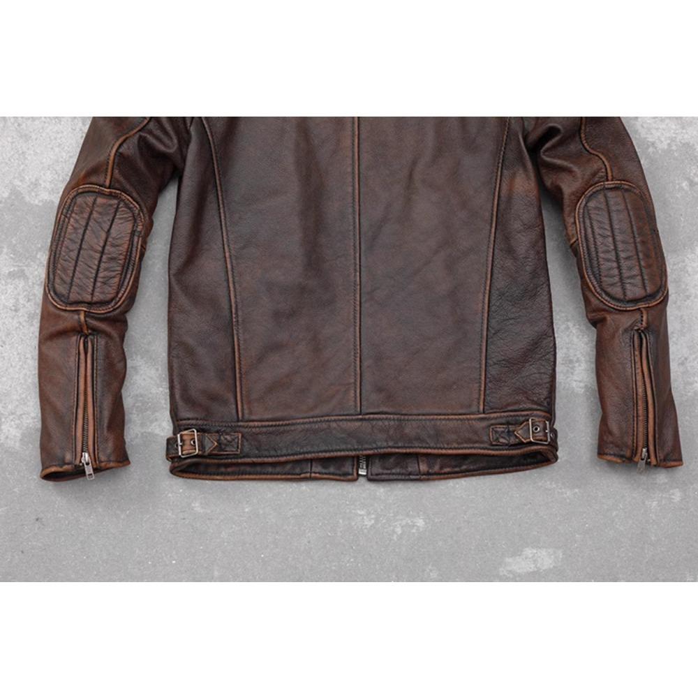 Chinese Size Vintage Red Brown Real Cowhide Genuine Leather Jacket Men Motorcycle Coat Mens Biker Clothes Spring Autumn
