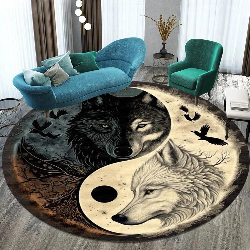 Luxury Sakura Goldfish Dragon Lion Cat Tree Design Carpet Mat Round Machine Washable Rug for Living Room Rugs for Bedroom