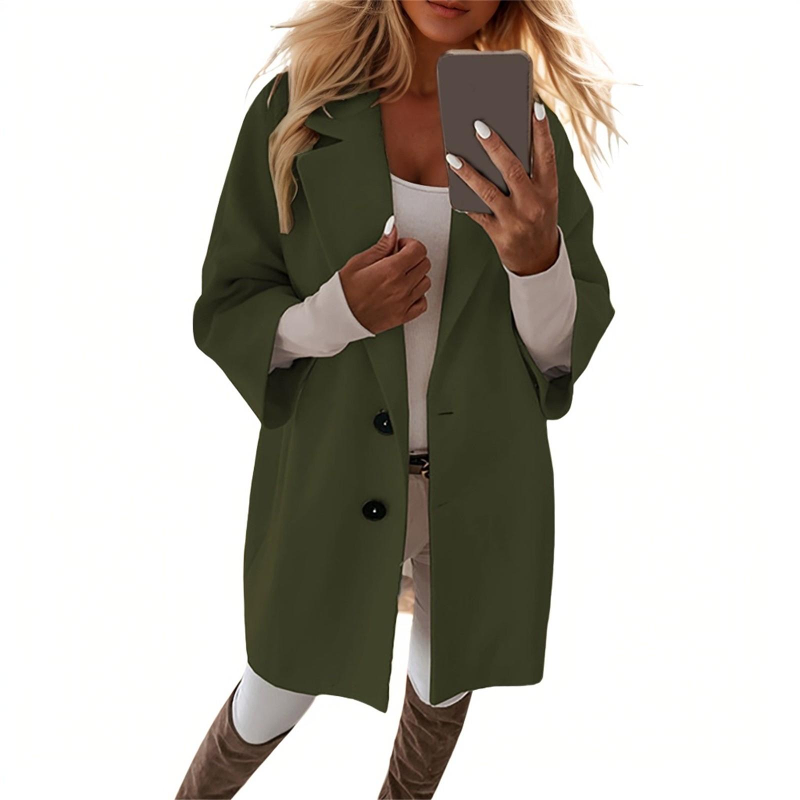 

Women s Fashion Jacket Casual Solid-color 3/4 Sleeve Button-down Pocket Cardigan Coat XL