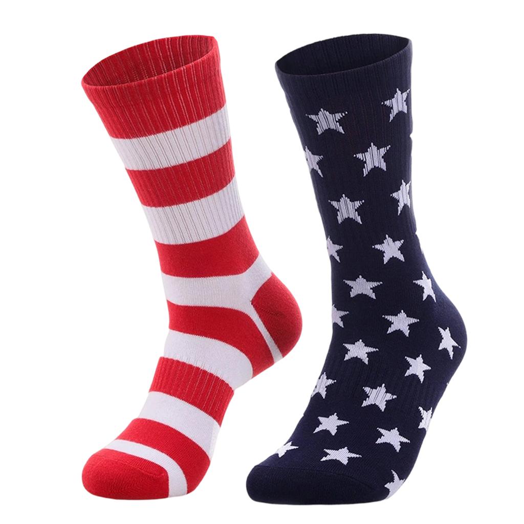 Herren Unabhängigkeitstag Flaggen Socken, Farbblock Streifen Mittelsocken