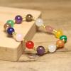 Chakra Mixed Gemstone Bead Bracelet – Gold Accent Boho Jewelry, Balance Energy Gift for Women