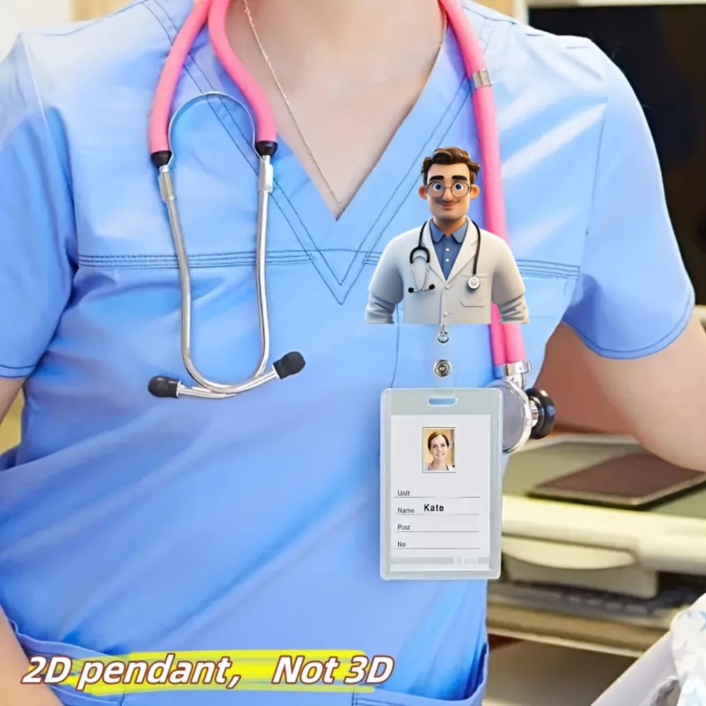 2D Flat Acrylic Glasses Wearing Doctor Retractable Badge Reel Clip,Work ID Tag Holder For Nurses Doctors Medical Students Licensed Nurse Practitioners
