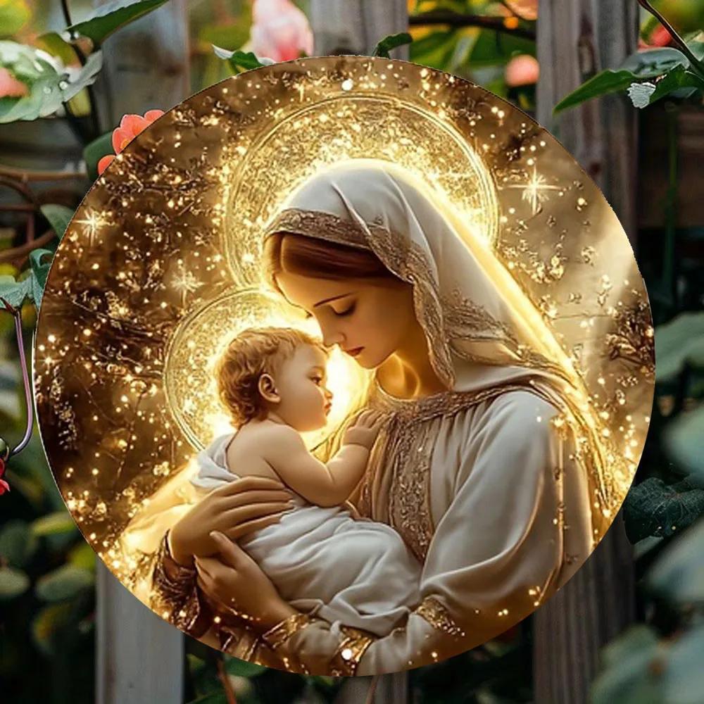 Vintage Aluminum Metal Sign,Tin Sign Mary Themed Vintage Aluminum Circular Metal Sign Outdoor Decor Garage Decorations