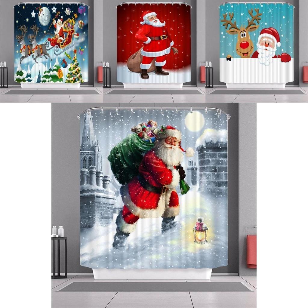 Santa Claus Christmas Shower Curtain With Hooks Waterproof And Durable