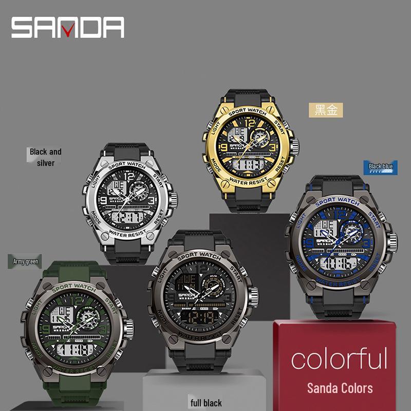 Sanda 6024 Outdoor Sports Shockproof Waterproof Luminous Watch - Unisex Multifunctional Electronic Watch