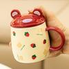 Kubek Misia z Pokrywką i Łyżeczką Uroczy Ceramiczny Kubek do Wody Dziewczęcy Wysoki Wygląd Kreskówkowy Kubek Biurowy dla Pary Użytek Domowy