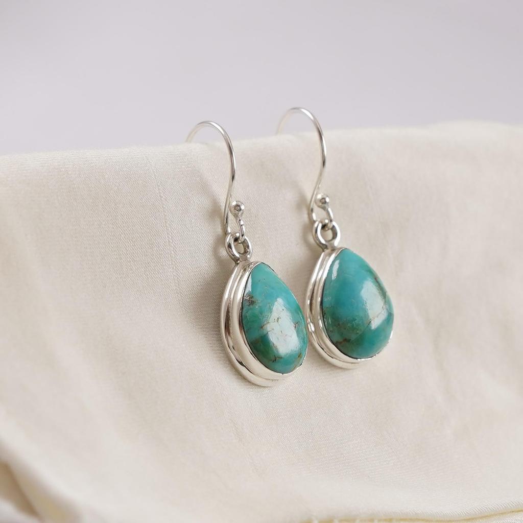 Boucles d'oreilles Turquoise en forme de larme: Pendentif en Argent Sterling, Pierre Précieuse d'Arizona