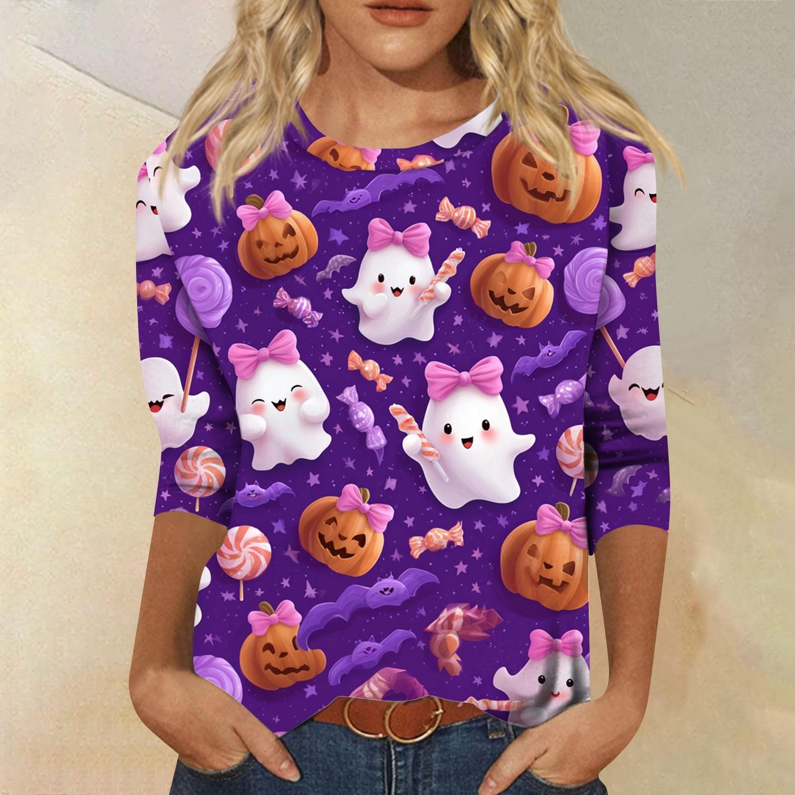 

Женские топы Рубашка с рукавом три четверти V-образный вырез Свободная повседневная рубашка Футболка с принтом M