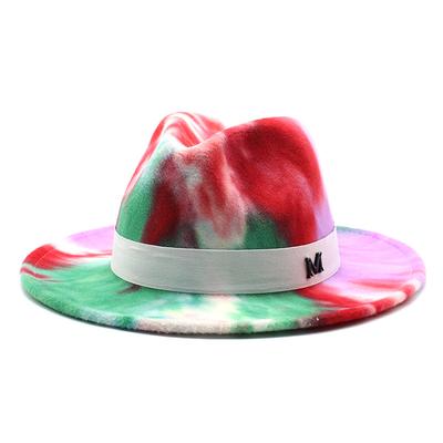 2020 Men'S And Women'S Tie-Dye Colored Woolen Top Hat, Flat-Brimmed Jazz Hat