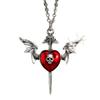 Dark Gothic Red Heart Wings Skeleton Alloy Necklace With Cross Chain For Women