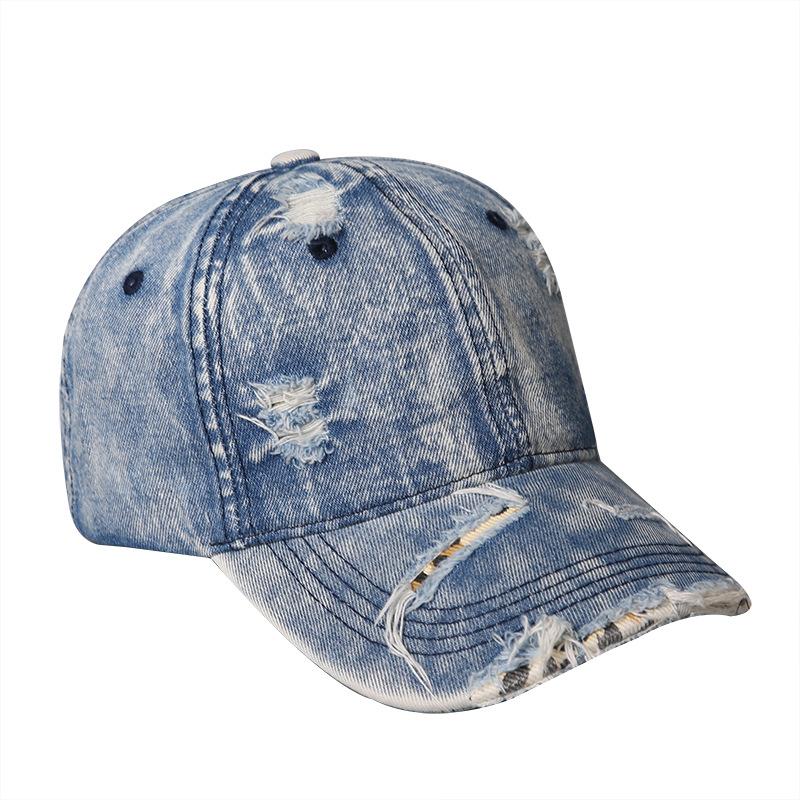 Washed Old Denim Cap, Ripped Soft Top Baseball Cap, Men's and Women's Street Visors