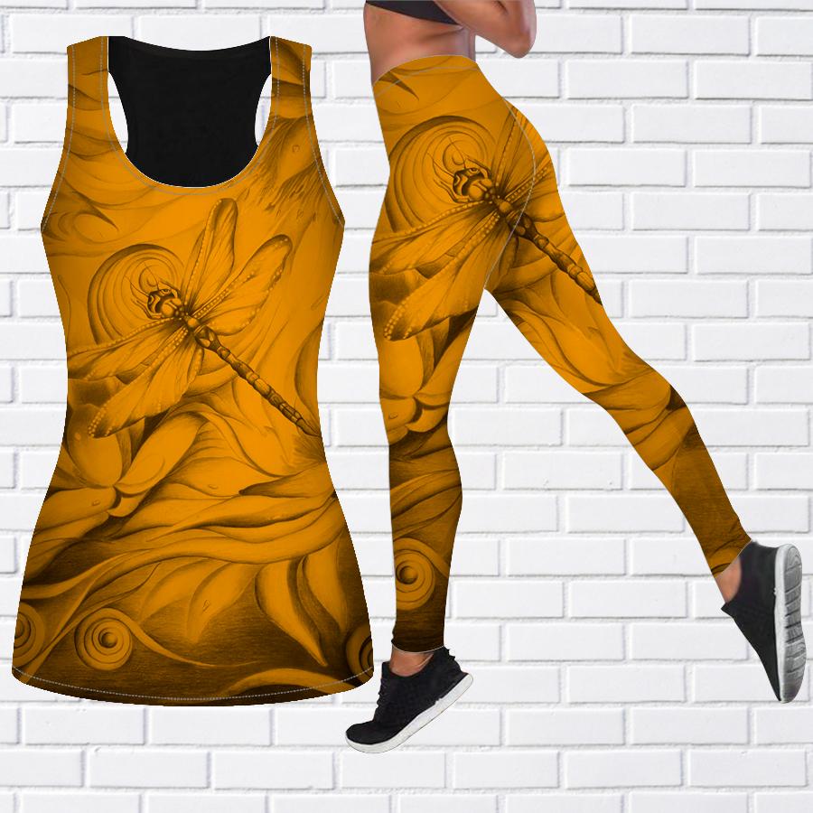 Purple Dragonfly Print Yoga Outfit for Women Fashion Workout Leggings Fitness Sports Casual Yoga Pants