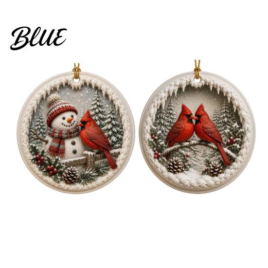 Reusable Winter Window Decor 2 Pcs Red Bird Christmas Ornaments 2D Round Acrylic Snowy Scene Decorative Ornaments for Elders Xmas Tree Hanging