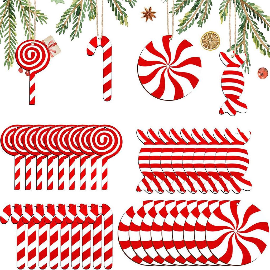 36 Pcs Candy Props Wooden DIY Candy Cane Christmas Tree Ornaments Xmas Tree Pendant Hanging Decoration For Home New Year Decor
