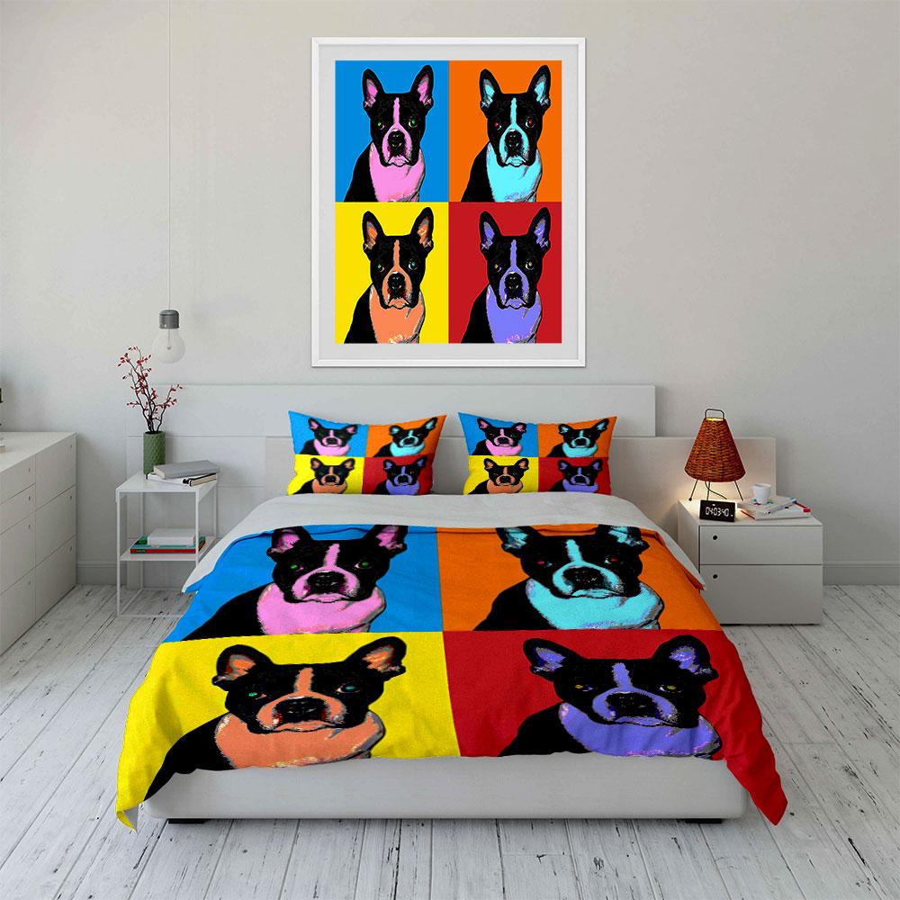 Colorful Pop Art Dog Print Bedding Duvet Cover Set Duvet Cover Pillowcases (1*Duvet Cover 2*Pillowcases, without duvet insert)