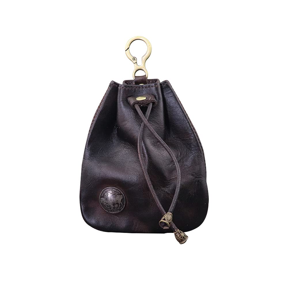 

Whatna Tanned Leather Cowhide Coin Coin Case for Men and with Genuine Leather Drawstring Mini Jewelry Earphone Storage SG632 Purse, Women, Carabiner,