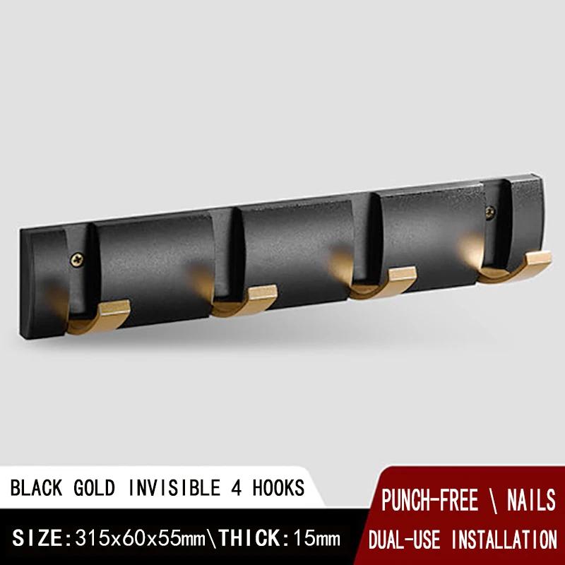 Black Golden Robe Hooks Folding Towel Hanger Nail Free Installation Wall Hooks Coat Clothes Holder Rack Coats 1-6 Hook Bathroom
