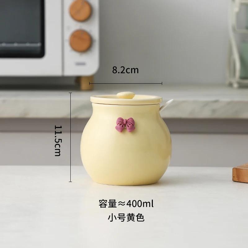 Household Ceramic Seasoning Pot Container with Lid Spoon Ceramic Sugar Bowl Seasoning Box Salt Pot Tea Pot Kitchen Countertop