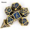 7 Pcs Blue Golden Fish Scale Metal Dice Solid Metal Polyhedral Dice Set Suitable for Role-Playing RPG  Board Game Card Game
