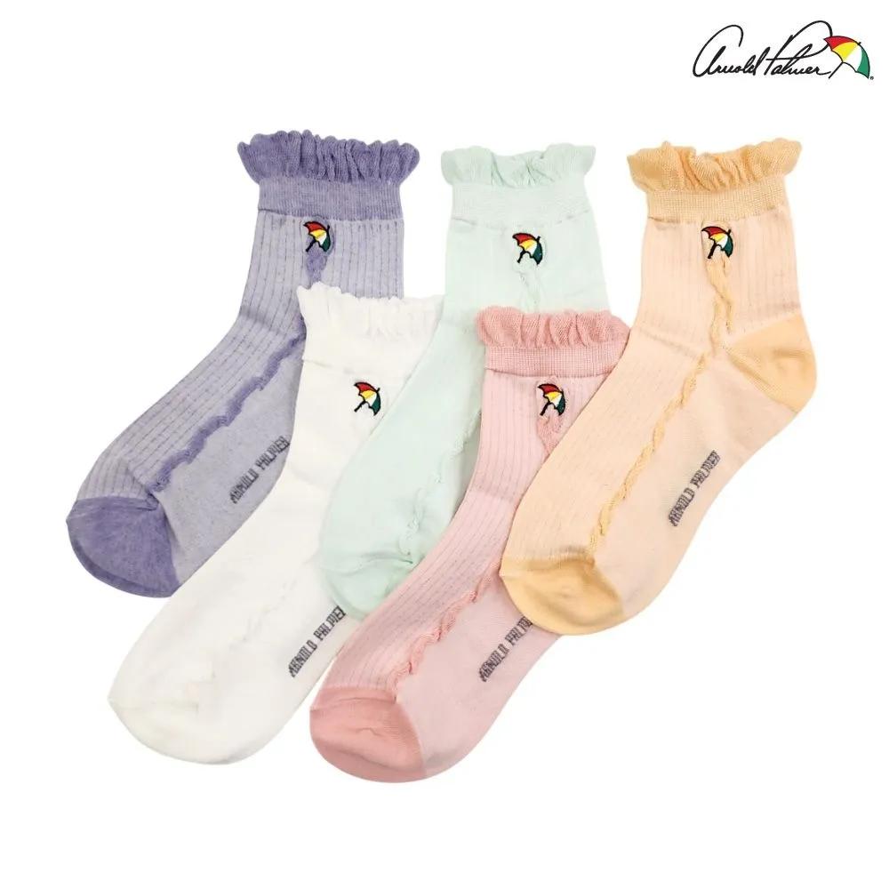 Arnold Palmer Light-colored Lace Ankle Socks Girls Spring Outfit Socks Set of 5 Lace single-neck 5-pair set