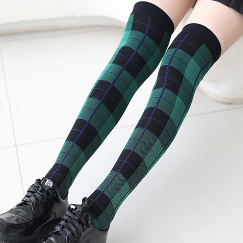 Thigh High Stockings Thigh High Socks with Plaids Print Over the Knee Socks Nylon Stockings Halloween Cosplay Costume