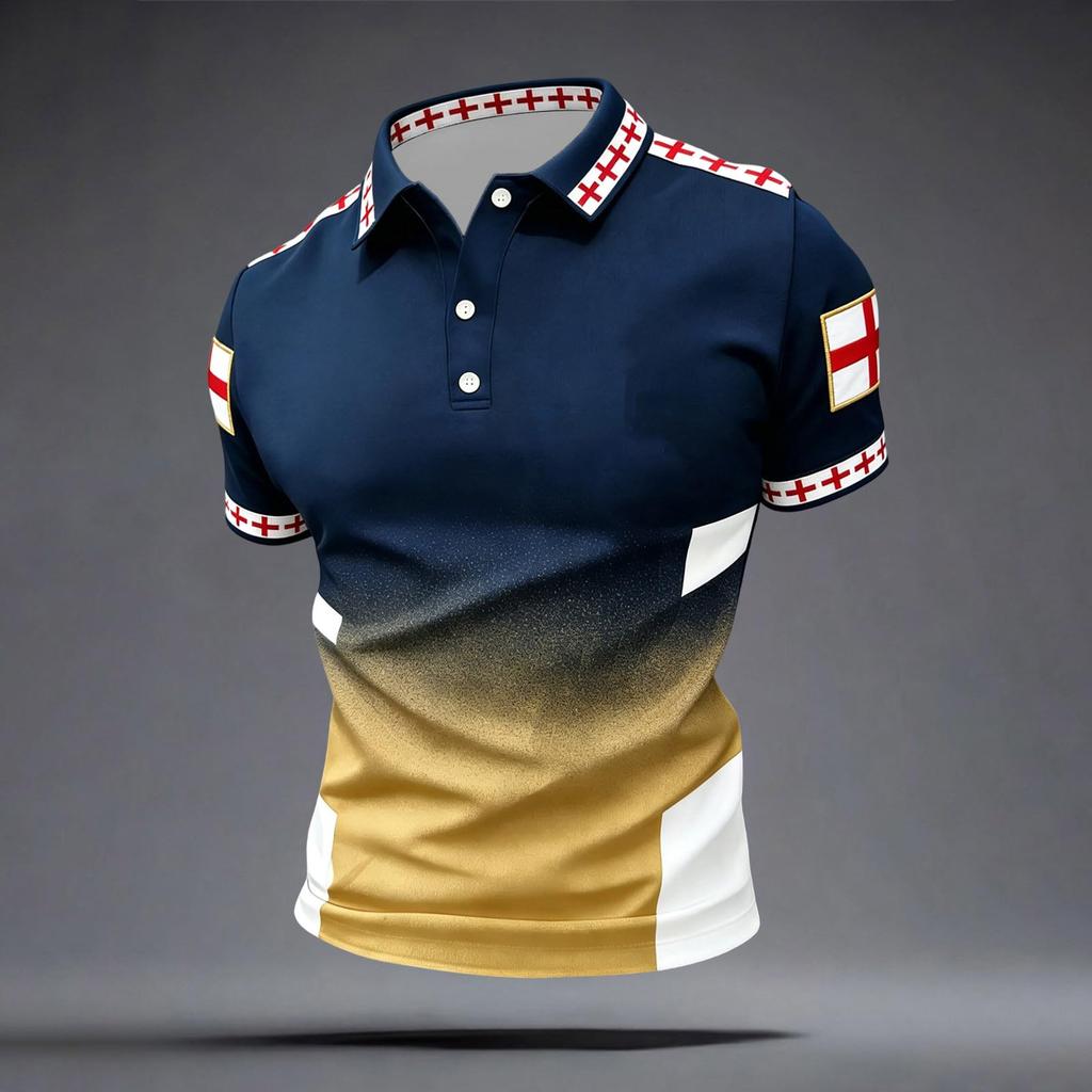 Men's Football Polo Shirt Classic Fit Short Sleeve Collar Button Placket Lightweight Breathable Sportswear for Casual Outdoor Activities