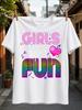 Girls Just Wanna Have Fun Neon Quote Pink Purple And Rainbow Retro Lettering With Hearts And Unisex All TShirt