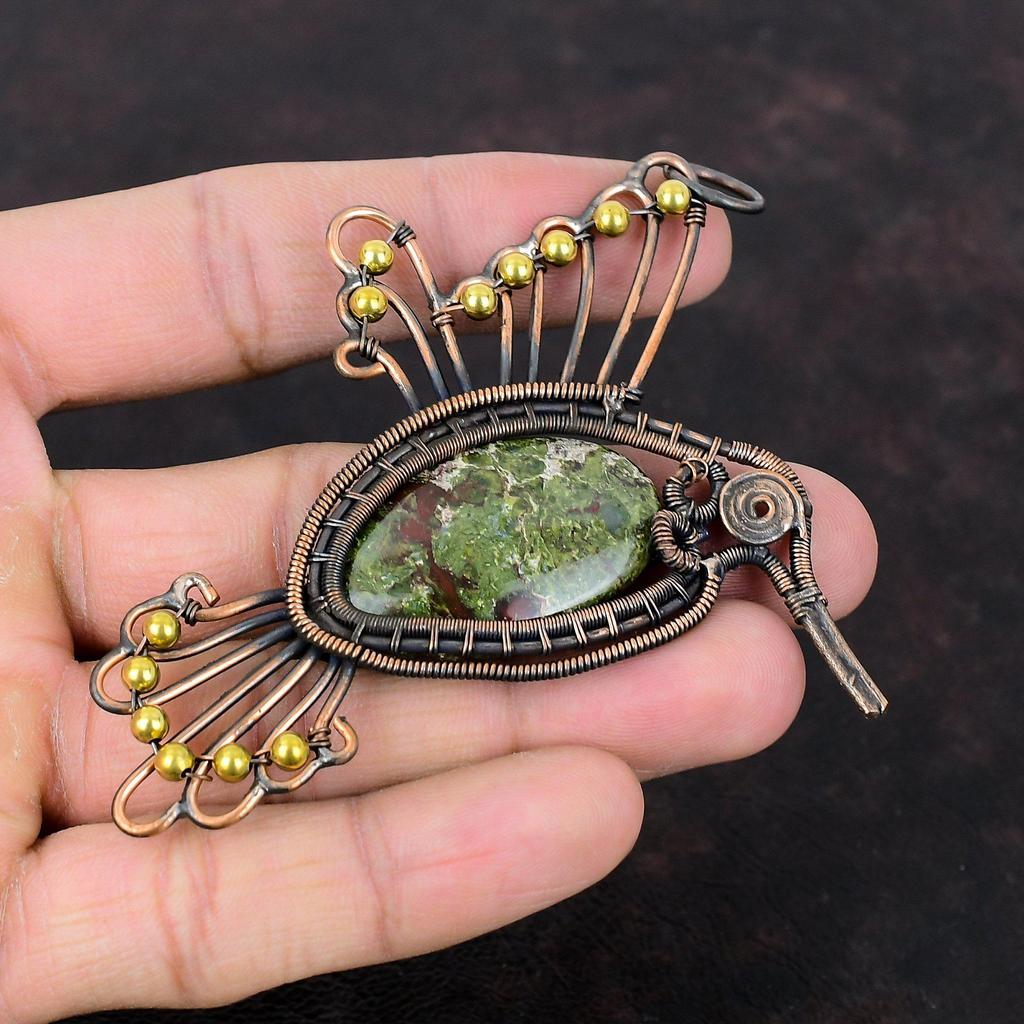 Dragon Bloodstone Pendant Copper Wire Wrapped Jewelry Gemstone Pendant Bird Jewelry Handmade Pendant Copper Wire Wrap Pendant Gift For Her