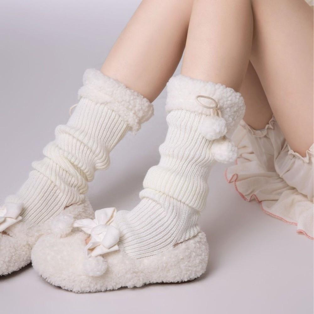 Thickened Mid-Calf Sock Lamb Fleece Bow Hosiery New Boot Covers Gift