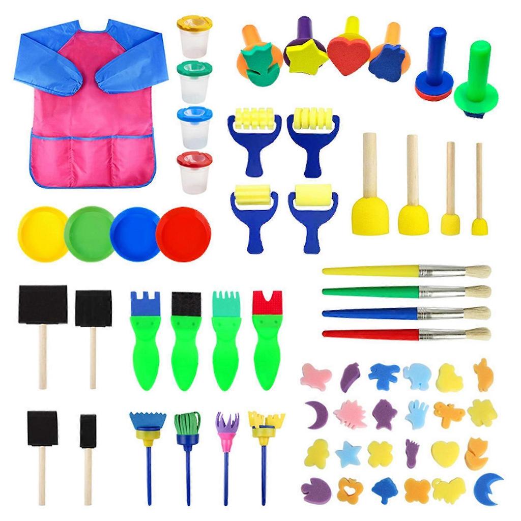 63Pcs Pro Paint Sponges for Kids Washable Sponge Drawing Brushes Paint Kits Toddler Early Learning Sponge Paint Tools  Rose red