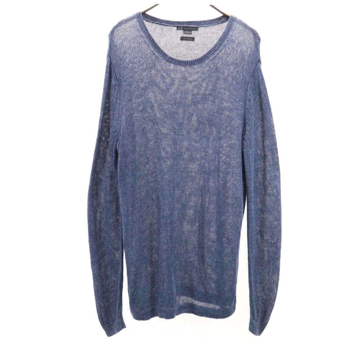 

ARMANI EXCHANGE Linen 100% Long sleeve sweater XL Navy system knit Men s Used