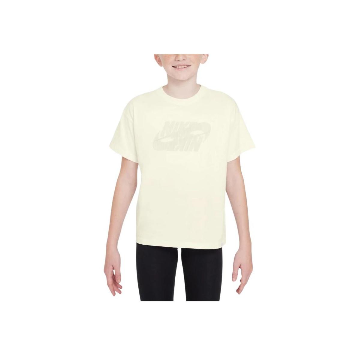 

Nike Kids Logo Print Round Neck Loose Short Sleeve T-Shirt Kids Tops White FZ5541-133 M
