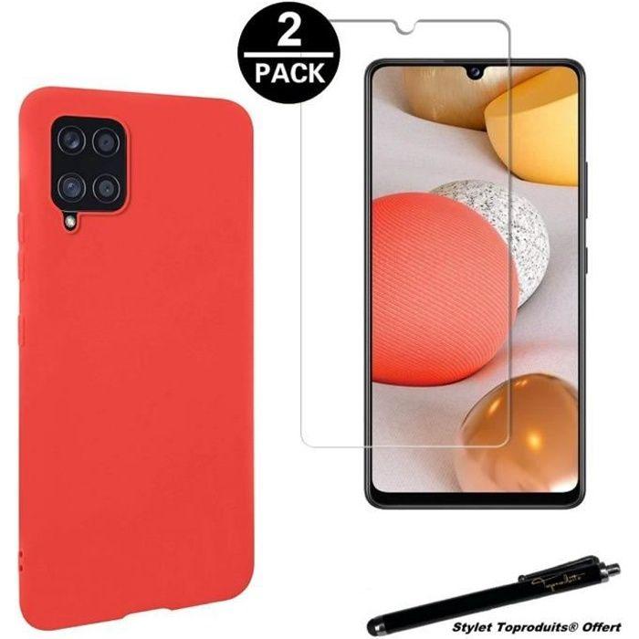 Coque de protection - Toproduits® - Samsung Galaxy A12 - Rouge - 2 Verres trempés - Stylet inclus