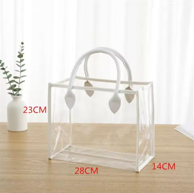 Waterproof Transparent Gift Bag Large Capacity Portable Women Shopping Bags with PU Handle Lightweight