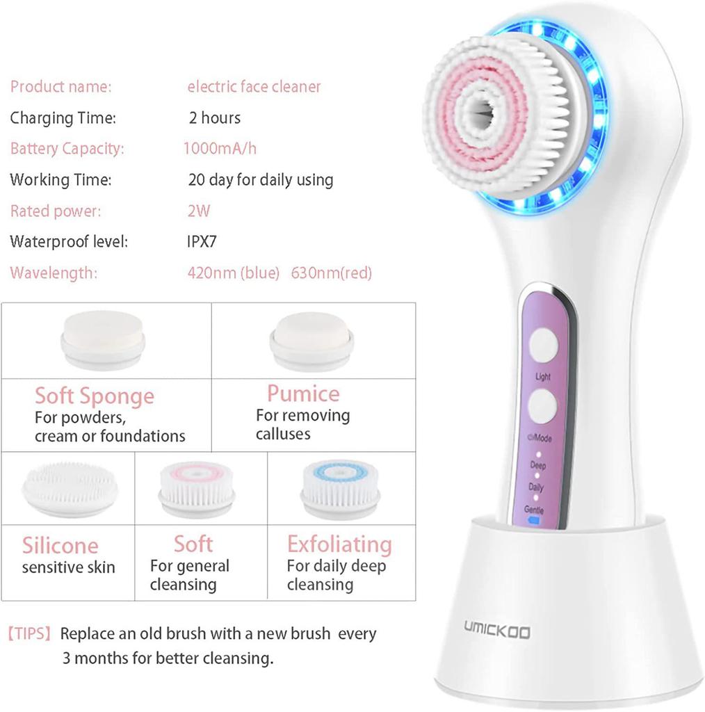 Waterproof Electric Facial Cleansing Brush - Pore Cleaner, Blackhead Remover, and Massager