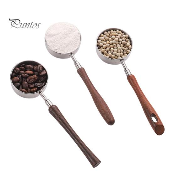 Light Wood Handle Spoon Measuring with Handle, Stainless Steel Baking Scoop, Coffee Corrosion Resistant Scoop Bean Milk Powder Teaspoon for
