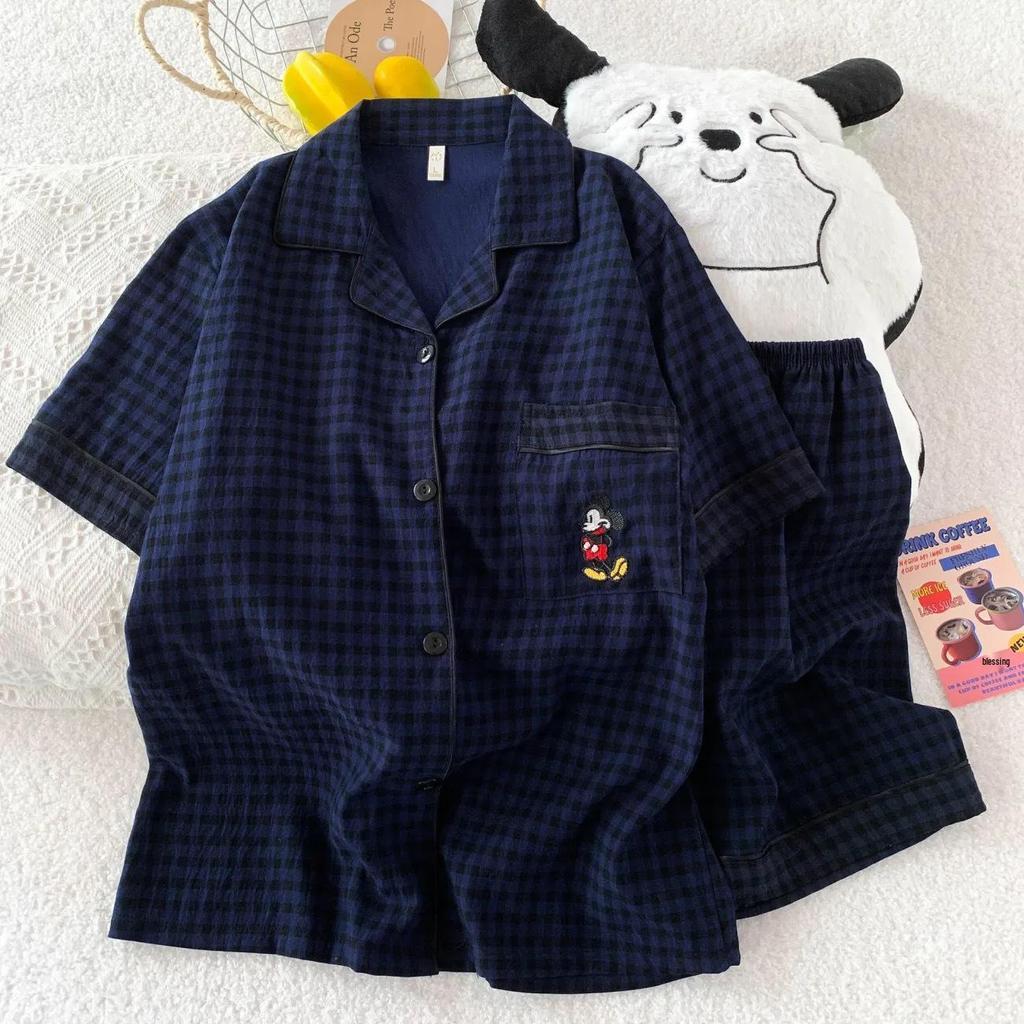 Women's Cartoon Cloud Cotton Pajama Set - Cardigan, Short Sleeve, Shorts, Home Wear
