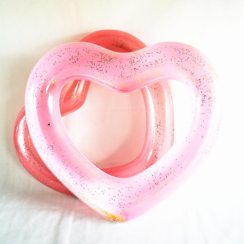 Thick Transparent Glitter Heart-Shaped Inflatable Pool Float for Adults