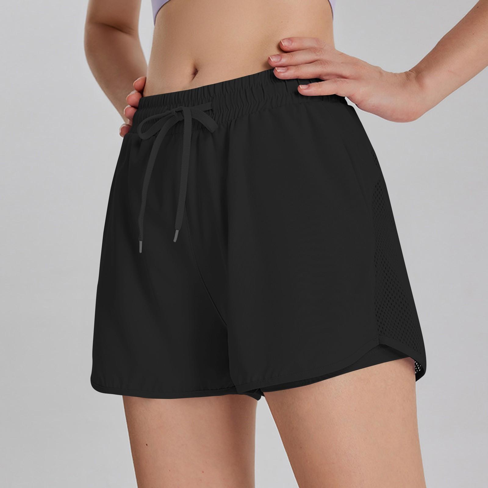 

Женские летние спортивные шорты для фитнеса, повседневные, быстросохнущие, дышащие, шорты для бега XXL чёрный