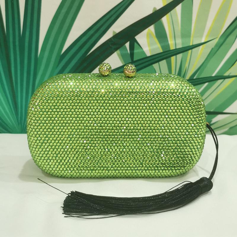 Green Diamond Evening Clutches Dinner Purses And Handbags Black Tassel Party Prom Money Wallets Long Chain Wedding Phone Clutch