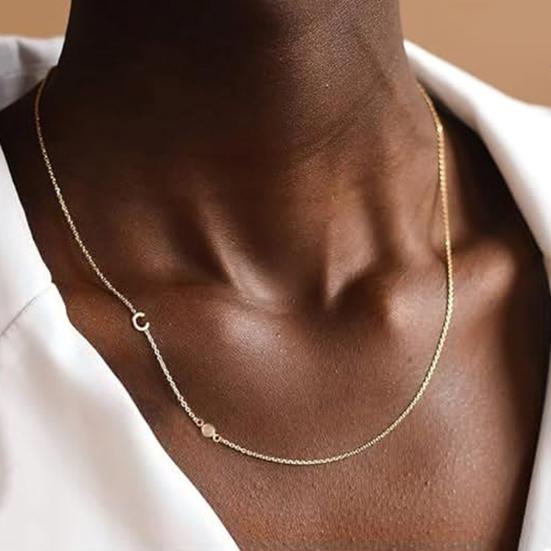 Gold Initial Necklace for Women Tiny Sideways Letter Pendant Chain Necklace Gold Plated Jewelry